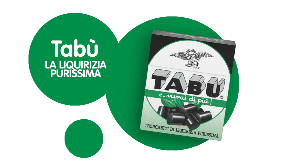 Tabú licorice pastilles in green packaging.