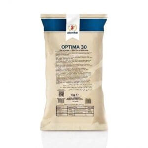 A 1kg bag of Elenka (786) Gelato Base Optima 30, featuring a blue and beige design with multilingual labeling, nutritional information, and preparation instructions displayed on the front.