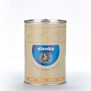 A beige tin with a blue "elenka" label and gold text, featuring a central emblem, stands upright on white—designed for gelateria and pasticceria use with Elenka (629) Semifreddo Base (14x1Kg case).