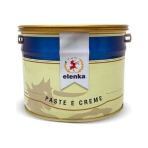 A large metal tin labeled “elenka” with a lion logo, blue and cream design, and gold lid contains Elenka (556) Peanut Butter (Arachidi) Vegan Gelato Paste (4x3Kg case).