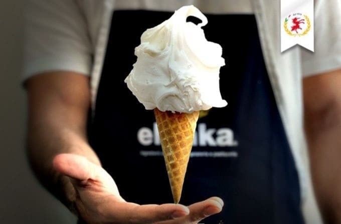Elenka gelato in a waffle cone