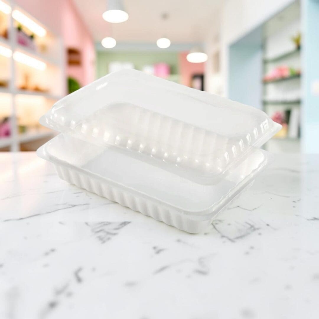 Alcas Porzionabile take-out gelato container with clear lid on gelateria counter