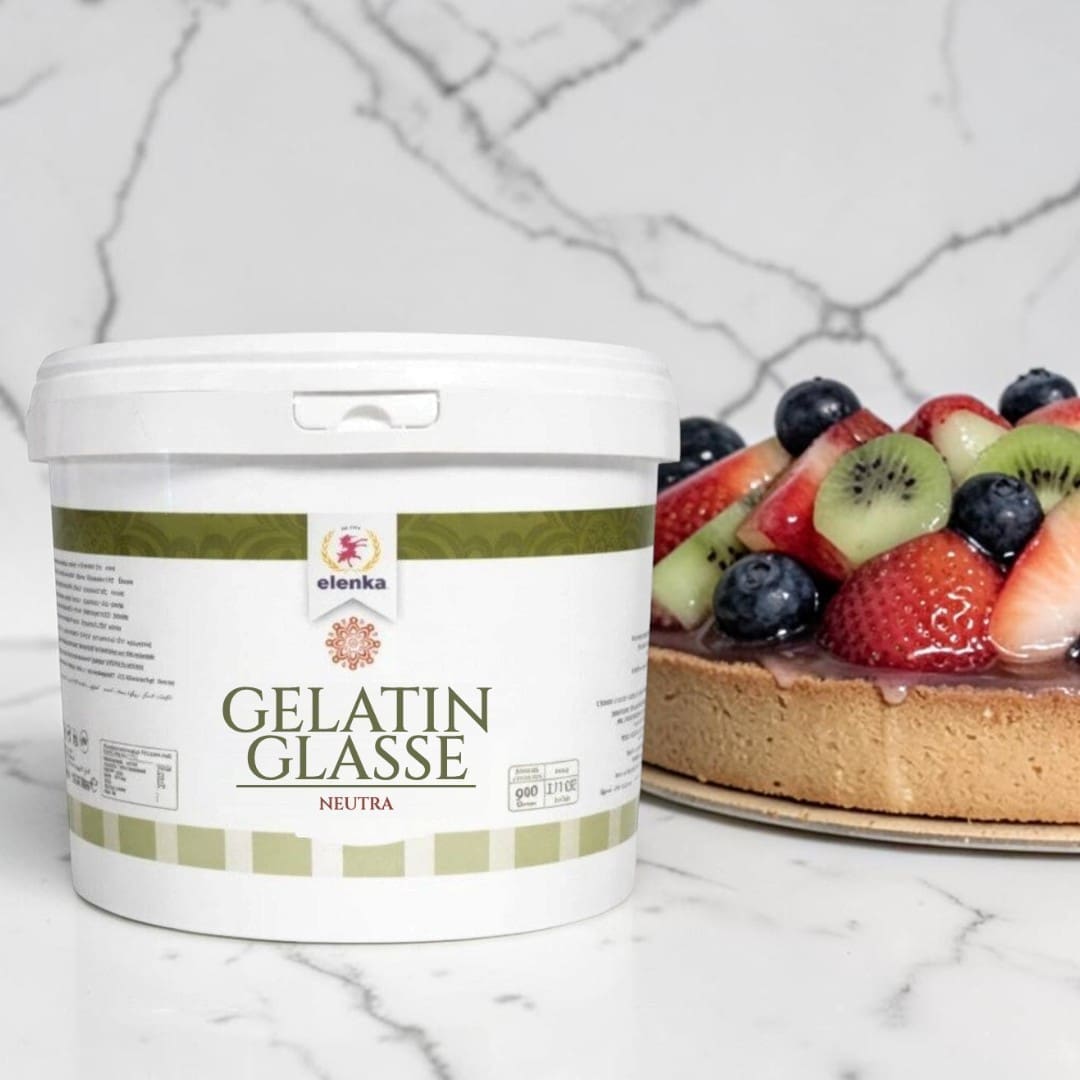 Elenka Gelatin-Glasse neutral pail with a clear glazed fresh fruit tart