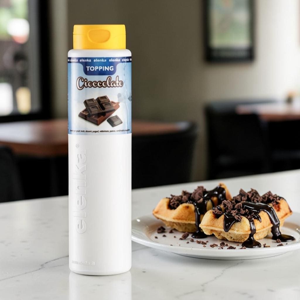 Elenka Topping cioccolato sauce on waffles
