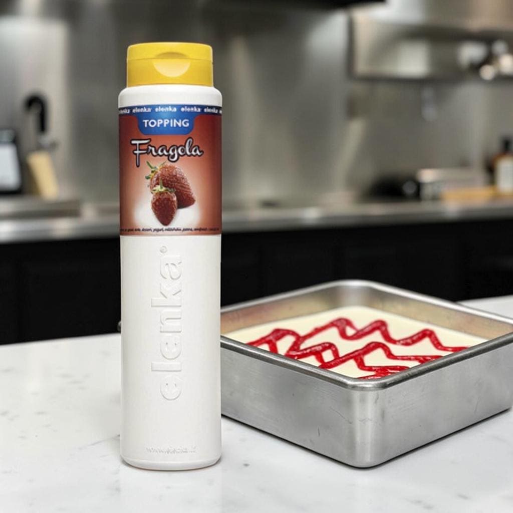Elenka Topping fragola sauce on gelato pan
