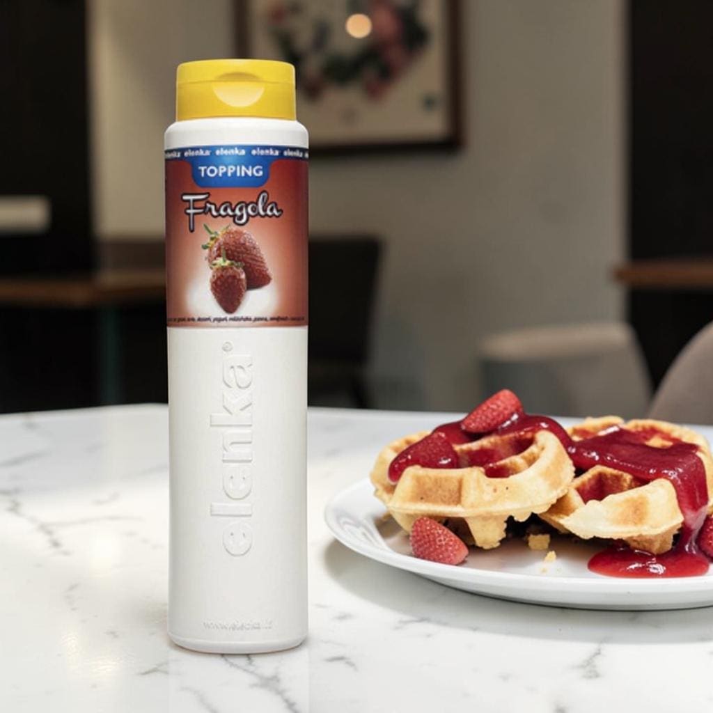 Elenka Topping fragola sauce on waffles