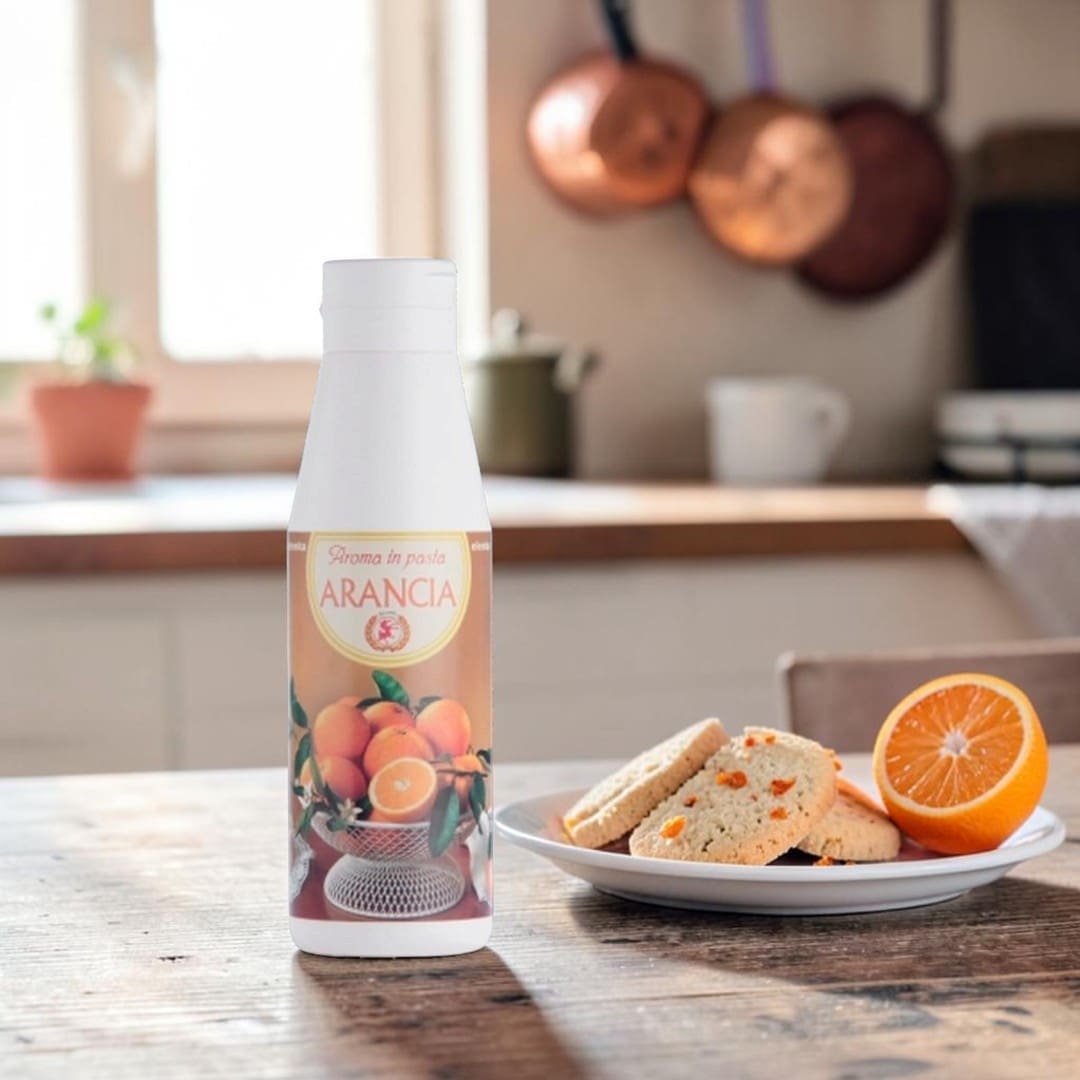 Elenka Aroma in Pasta Arancia 606 orange paste with orange cookies and orange loaf cake