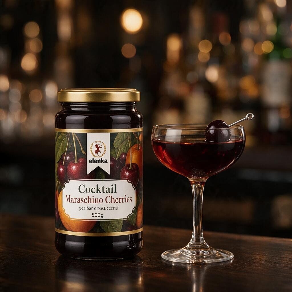 Manhattan cocktail with Elenka maraschino cherries