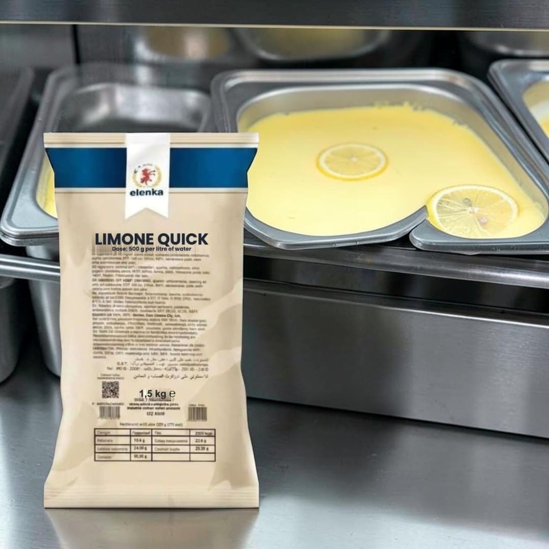 Elenka Limone Quick (089) instant lemon gelato bag gelato pans in a gelateria display
