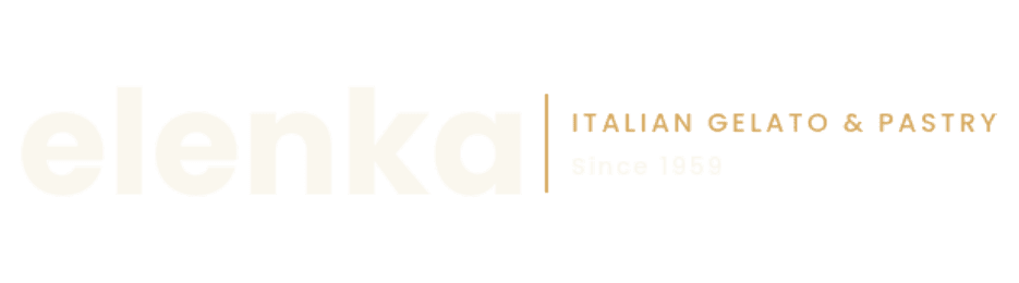 Logo with the word "elenka" in large, light text and "Italian Gelato & Pastry" in smaller, gold text to the right on a white background.