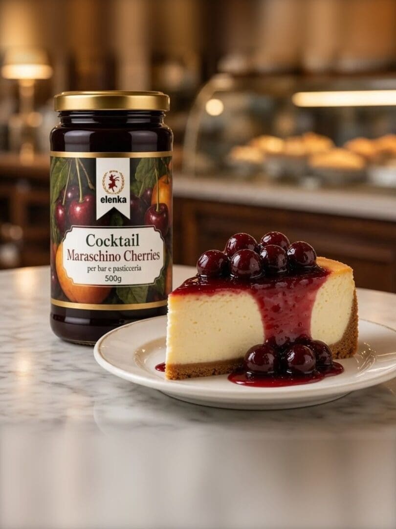 Gelato sundae topped with Elenka maraschino cherries
